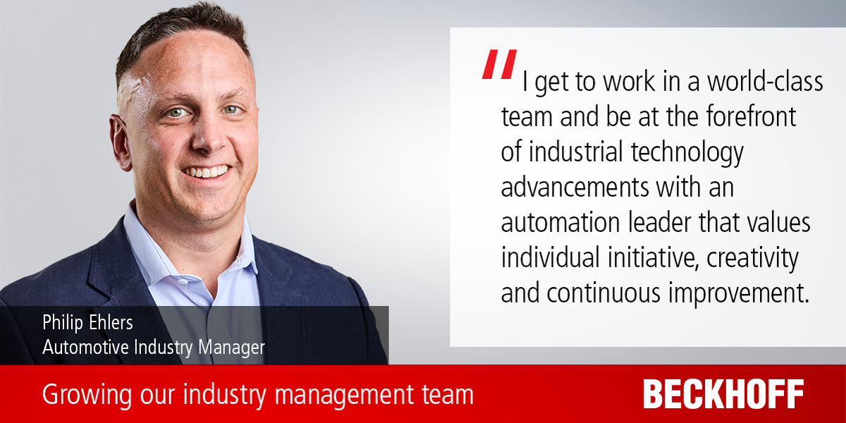 Philip Ehlers Joins Beckhoff USA as Automotive Industry Manager