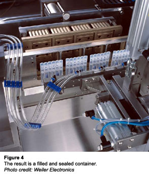 Figure 4: The result is a filled and sealed container.  Photo credit: Weiler Electronics