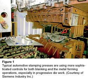 Typical automotive stamping presses are using more sophisticated controls for both blanking and the metal forming operations, especially in progressive die work. (Courtesy of Siemens Industry Inc.) 