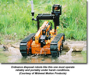 Ordnance disposal robots like this one must operate reliably and portably under harsh conditions. (Courtesy of Midwest Motion Products)