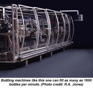 Bottling machines like this one can fill as many as 1800 bottles per minute.