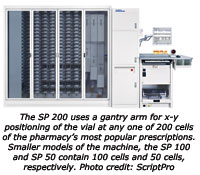 Gantry arm positions pharmaceutical vials