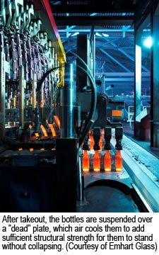 After takeout, the bottles are suspended over a 