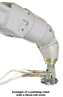 Example of a painting robot with a three-roll wrist