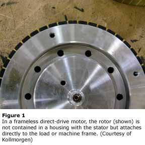 Figure 1 - In a frameless direct-drive motor, the rotor (shown) is not contained in a housing with the stator but attaches directly to the load or machine frame. (Courtesy of Kollmorgen)