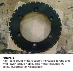 Figure 2 - High-pole-count motors supply increased torque and with lower torque ripple. This motor includes 46 poles. (Courtesy of Kollmorgen)