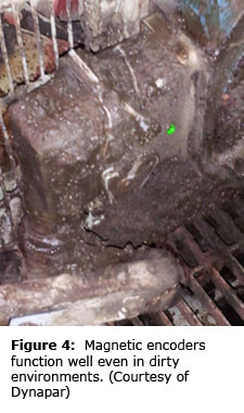 Figure 4:  Magnetic encoders function well even in dirty environments. (Courtesy of Dynapar)