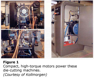 Compact, high-torque motors power these die-cutting machines. 