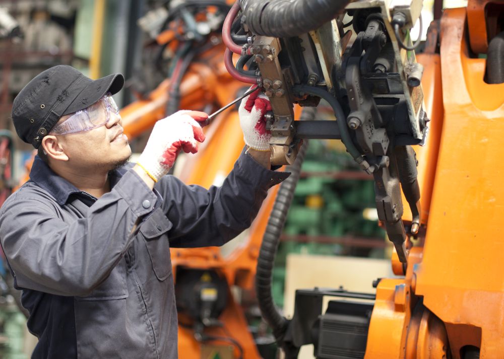 engineer working on robot