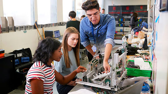 Students collaborating on a robotics project