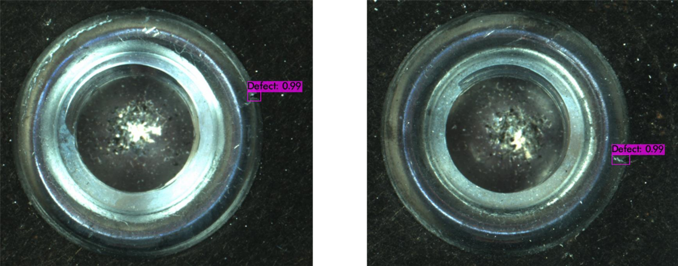Figure 2: Agmanic Vision has applied AI to a wide variety of quality control use-cases. Examples include detecting stains on automotive bearings, locating cracks in grinding disks, and grading chickens on a food processing line.  (Image courtesy of Agmanic Vision Inc.)