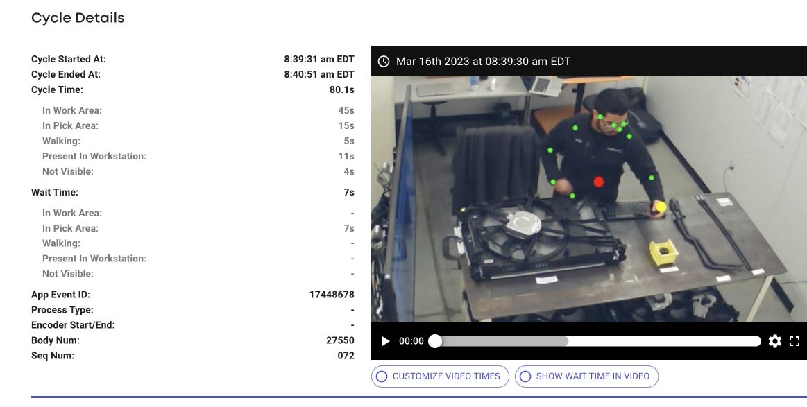 Edge-based computer vision platform uses AI-enabled cameras to track operator’s movements and detect assembly line errors in real-time. (Courtesy of Invisible AI)