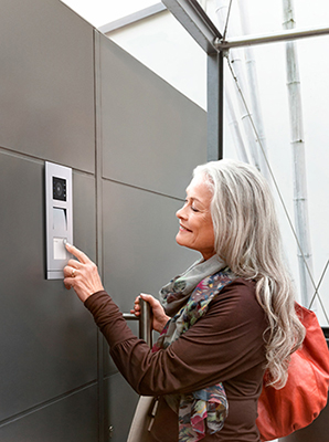 Smart home technology like connected door entry systems promote safety and security for aging in place. (Courtesy of ABB)
