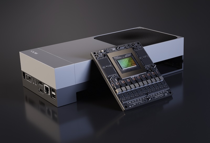 NVIDIA's new Jetson Thor computer posed with a Blackwell chip