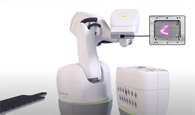 For added exact and targeted radiation therapy, Accuray partnered with KUKA to manufacture a robot-mounted linear accelerator. (Picture courtesy of Accuray.)