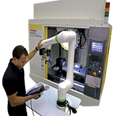 FANUC’s collaborative robots enable humans and robots to safely share the same workspace without fencing, following a risk assessment. Credit: FANUC