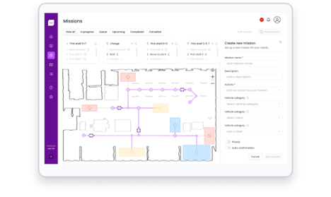 Figure 4: Tools that enable interoperability such as Meili Fleet Management System (FMS) make possible universal orchestration of robotic assets from different vendors. (Source: Meili Robots.)