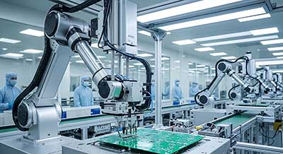 robotic assembly line working on semiconductors