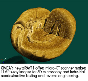 XIMEA’s new xiRAY11 offers micro-CT scanner makers 11MP x-ray images for 3D microscopy and industrial nondestructive testing and reverse engineering.