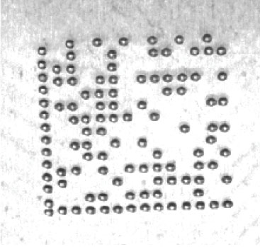 Figure 3: Low contrast is no problem for this Data Matrix symbol that was produced by dot peening on metal.