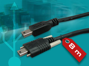 8 m long USB cables for connecting the uEye® USB 2.0 cameras