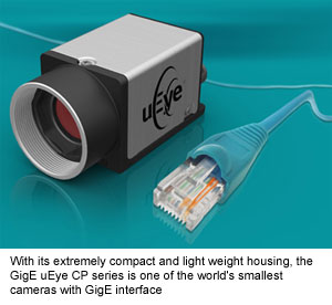 With its extremely compact and light weight housing, the GigE uEye CP series is one of the world's smallest cameras with GigE interface