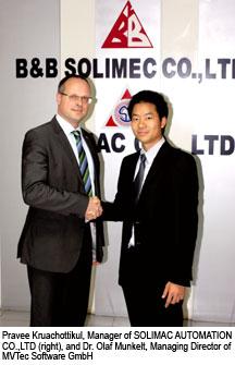 Pravee Kruachottikul, Manager of SOLIMAC AUTOMATION CO.,LTD (right), and Dr. Olaf Munkelt, Managing Director of MVTec Software GmbH