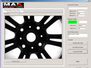 IMPACT T20 Intelligent Cameras sort 2m circumference wheels by inspecting 4-micon hole pattern variations. 