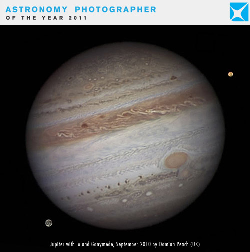 Jupiter with lo and Ganymede, September 2010 by Damian Peach (UK)