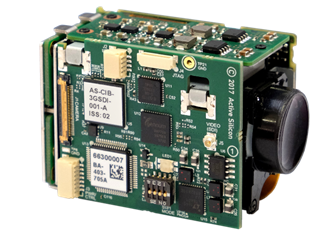 Harrier 3G-SDI Camera Interface Board mounted on the side of a camera