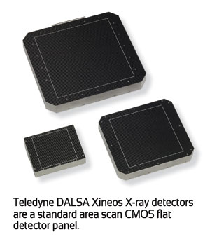 Teledyne DALSA Xineos X-ray detectors are a standard area scan CMOS flat detector panel. Teledyne DALSA Xineos X-ray detectors are a standard area scan CMOS flat detector panel.