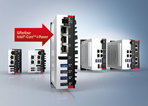 The new C6025 Industrial PC from Beckhoff (center) adds a fanless Intel® Core™ i device to the C60xx series of advanced IPCs that are exceptionally compact and easy to install.