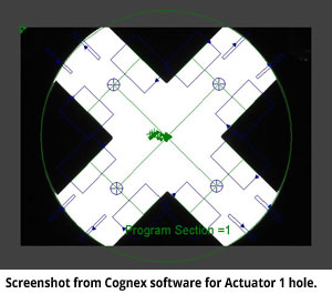 Screenshot from Cognex software for Actuator 1 hole.