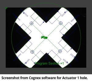Screenshot from Cognex software for Actuator 1 hole. Screenshot from Cognex software for Actuator 1 hole.