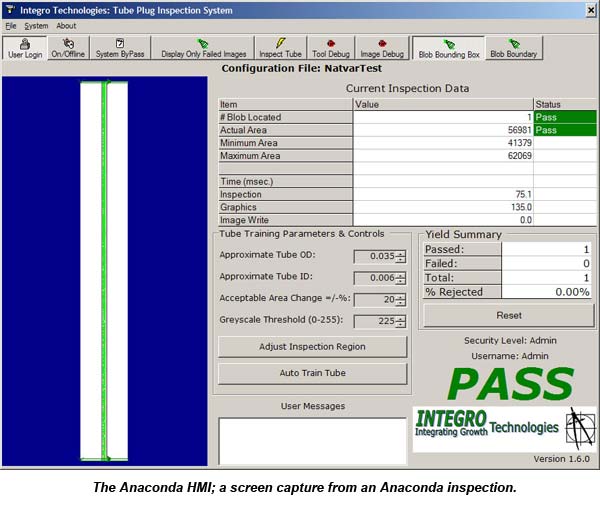 The Anaconda HMI; a screen capture from an Anaconda inspection.