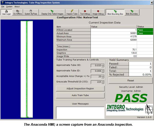 The Anaconda HMI; a screen capture from an Anaconda inspection.