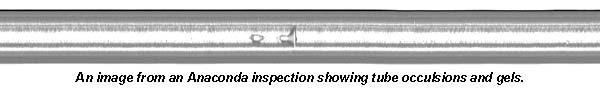 An image from an Anaconda inspection showing tube occulsions and gels.