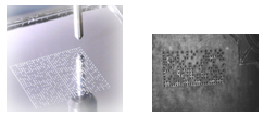 A dot peen direct part marking system uses a metal stylus to pound elements into a metal surface. It is important to ensure mark pressure is consistent when marking to avoid uneven or low-contrast symbols.