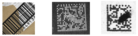 Examples of barcode damage including material obstructions, scratches, and marks.