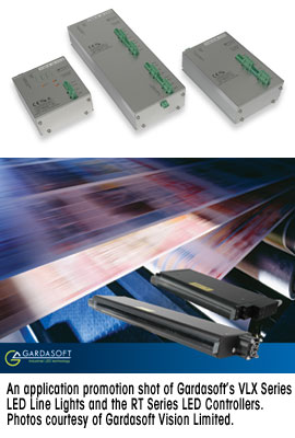 An application promotion shot of Gardasoft’s VLX Series LED Line Lights and the RT Series LED Controllers. Photos courtesy of Gardasoft Vision Limited.