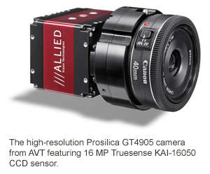 The high-resolution Prosilica GT4905 camera from AVT featuring 16 MP Truesense KAI-16050 CCD sensor.