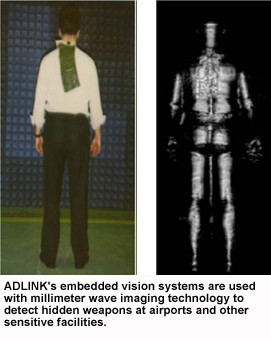 ADLINK's embedded vision systems are used with millimeter wave imaging technology to detect hidden weapons at airports and other sensitive facilities.
