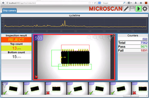 Figure 20: A web-based user interface displays results of a chip inspection in a browser window. Unlimited by proprietary software, operating systems, or protocol specifications, this inspection to be monitored in real time from any web-enabled device.
