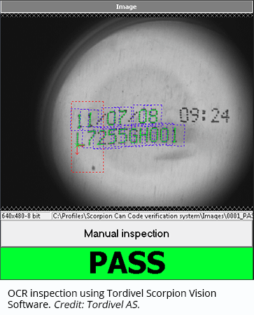 OCR inspection using Tordivel Scorpion Vision Software. Credit: Tordivel AS. 