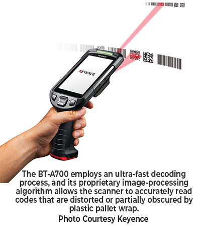 The BT-A700 employs an ultra-fast decoding process, and its proprietary image-processing algorithm allows the scanner to accurately read codes that are distorted or partially obscured by plastic pallet wrap