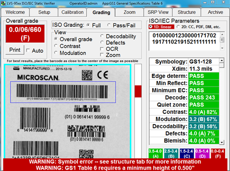Catch barcode structure and readability errors by testing labels with standards-based verification software before sending to production. Some errors that may cause noncompliance are not always visible to the naked eye.  This verification software offers built-in parameters that ensure GS1 barcodes are compliant with the specifications for each type of device.
