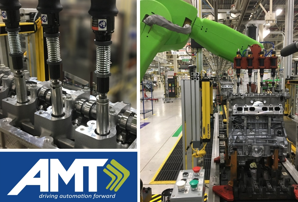 AMT fenceless collaborative robot in automotive plant installing spark plugs