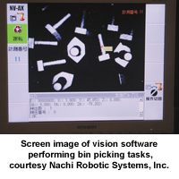 Screen image of vision software performing bin picking tasks.