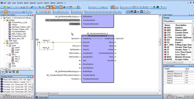 PLC function blocks for coordinated motion control programming