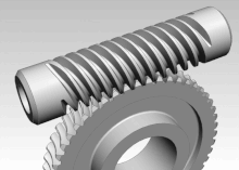 Figure 1: In a worm drive, the worm gear (top) rotates to turn the wheel. Worm gears are effective but tend to be low efficiency.